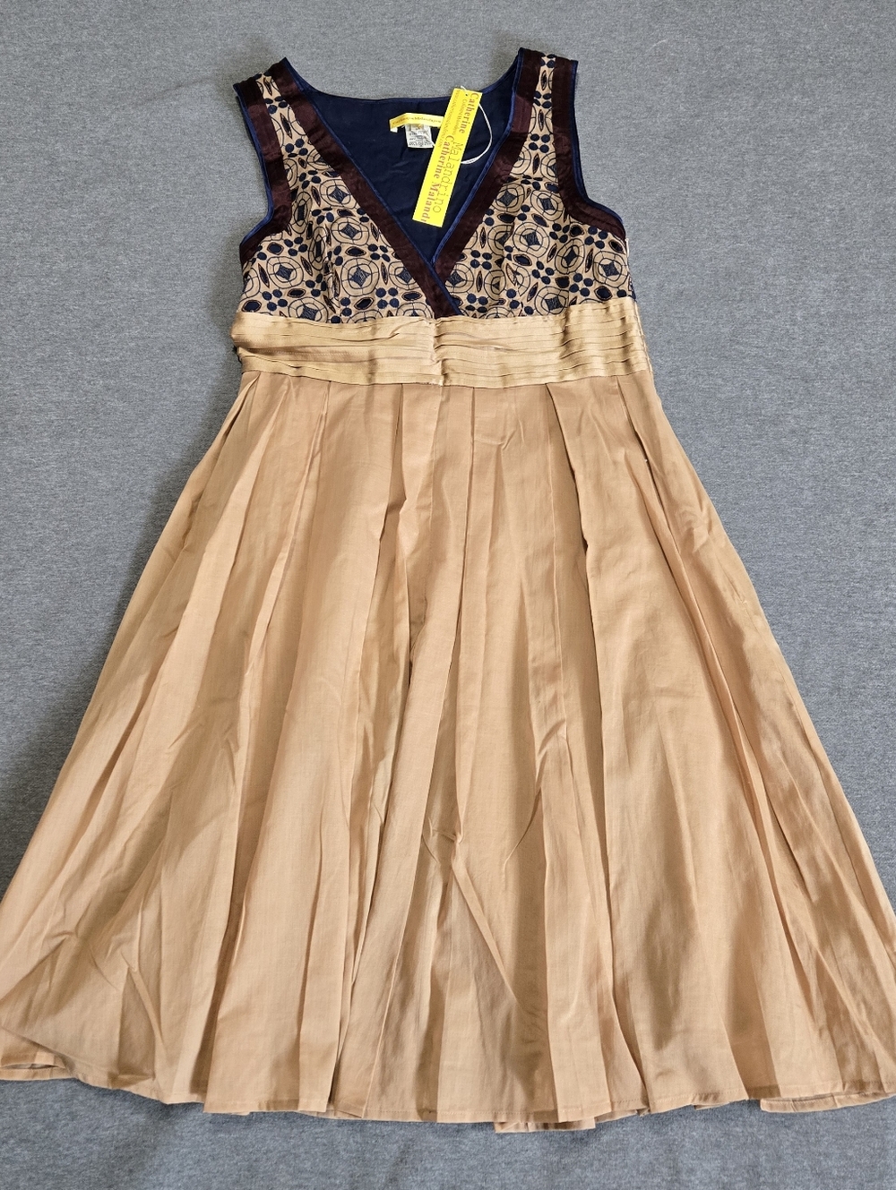 NWT Catherine Malandrino Cocktail Dress Size 6 Tan Navy Maroon Cotton Silk Party